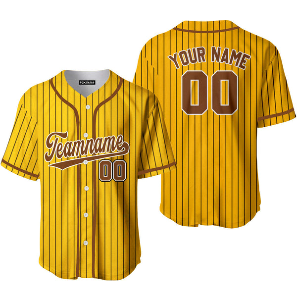 Custom Yellow Brown Pinstripe White Brown Baseball Jerseys For Men & Women