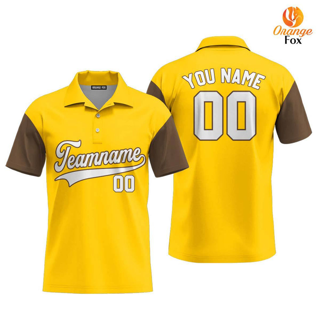 Custom Yellow Brown Raglan White Custom Polo Shirt For Men