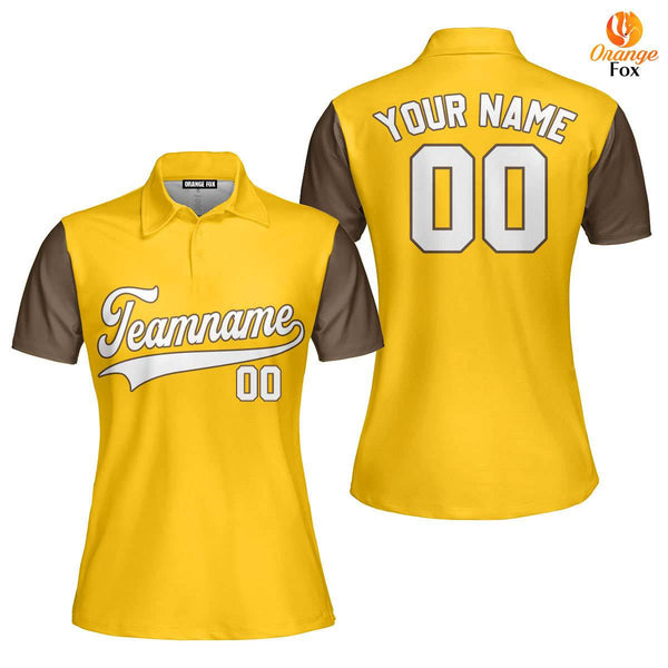 Custom Yellow Brown Raglan White Custom Polo Shirt For Women