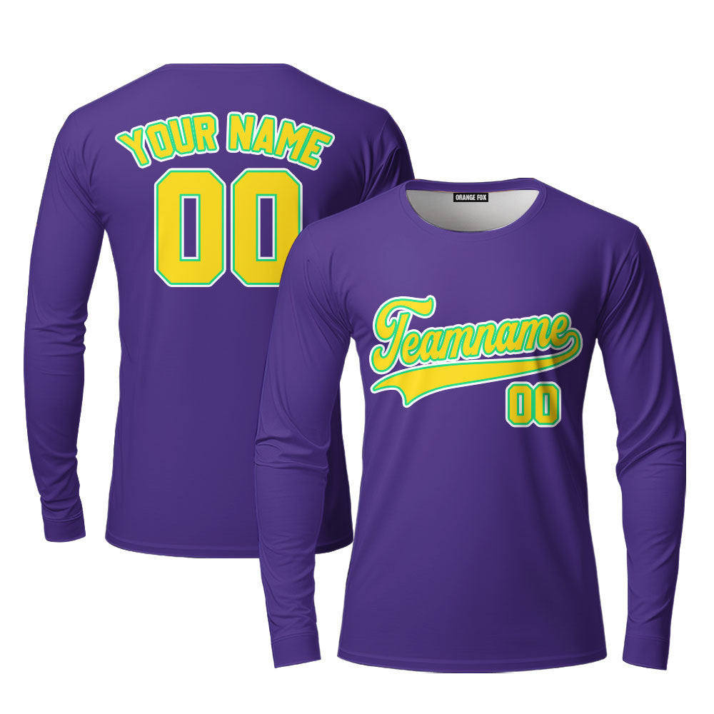 Custom Yellow Green And Purple Custom Long Sleeve T-Shirt For Men & Women