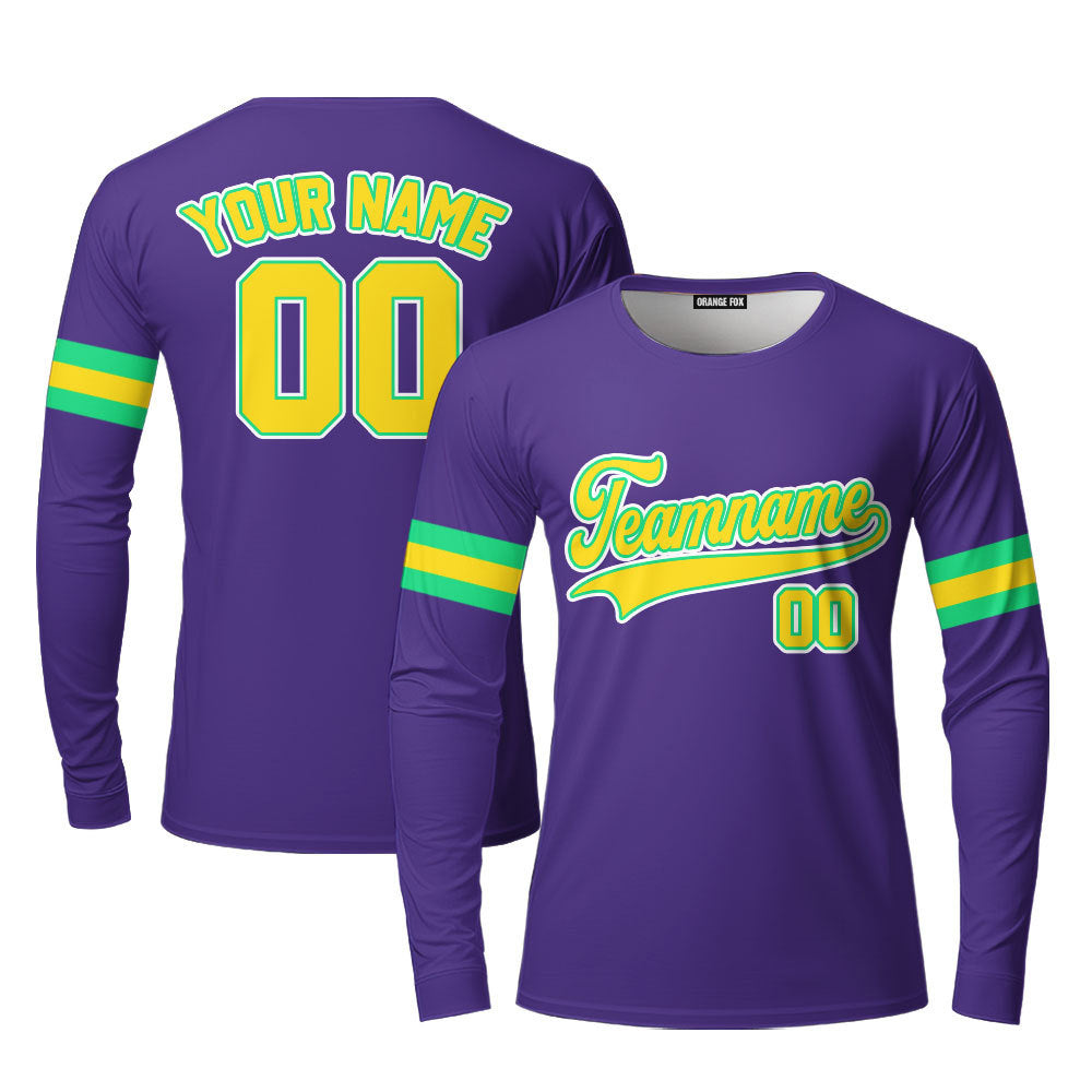 Custom Yellow Green And Purple Custom Long Sleeve T-Shirt For Men & Women