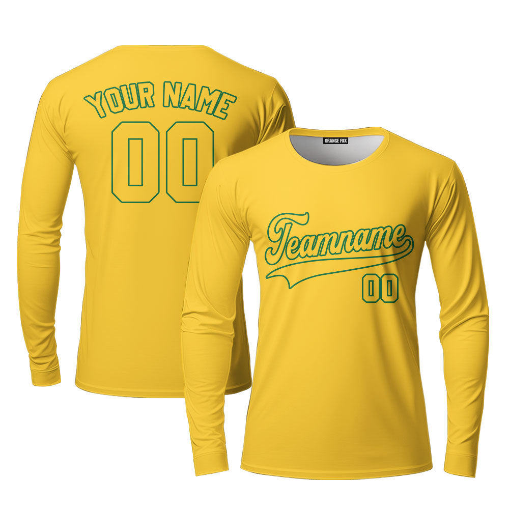 Custom Yellow Kelly Green And Gold Custom Long Sleeve T-Shirt For Men & Women