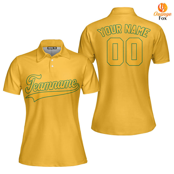 Custom Yellow Kelly Green And Gold Custom Polo Shirt For Women