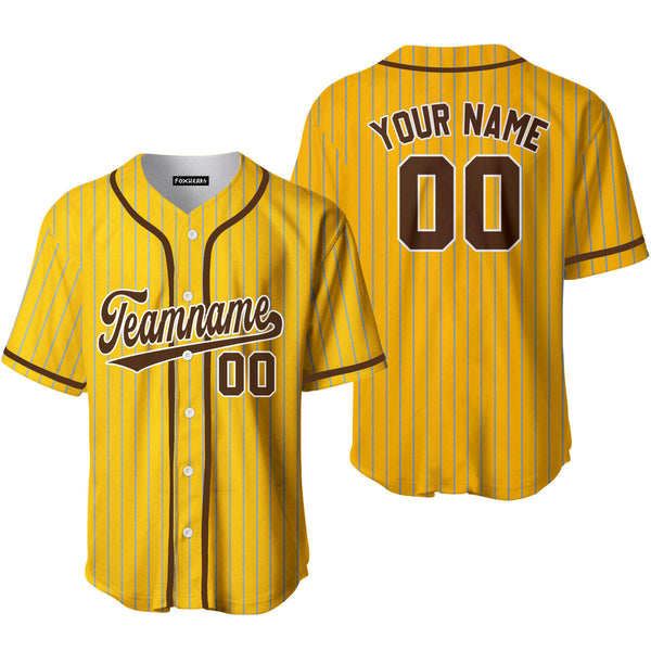 Custom Yellow Light Blue Pinstripe Brown White Baseball Jerseys For Men & Women