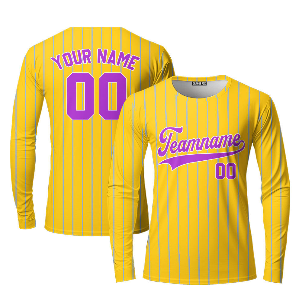 Custom Yellow Light Blue Pinstripe Purple White Custom Long Sleeve T-Shirt For Men & Women