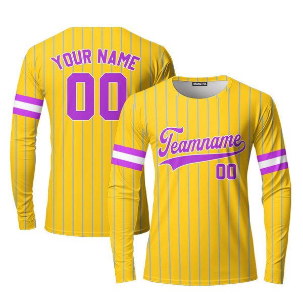 Custom Yellow Light Blue Pinstripe Purple White Custom Long Sleeve T-Shirt For Men & Women