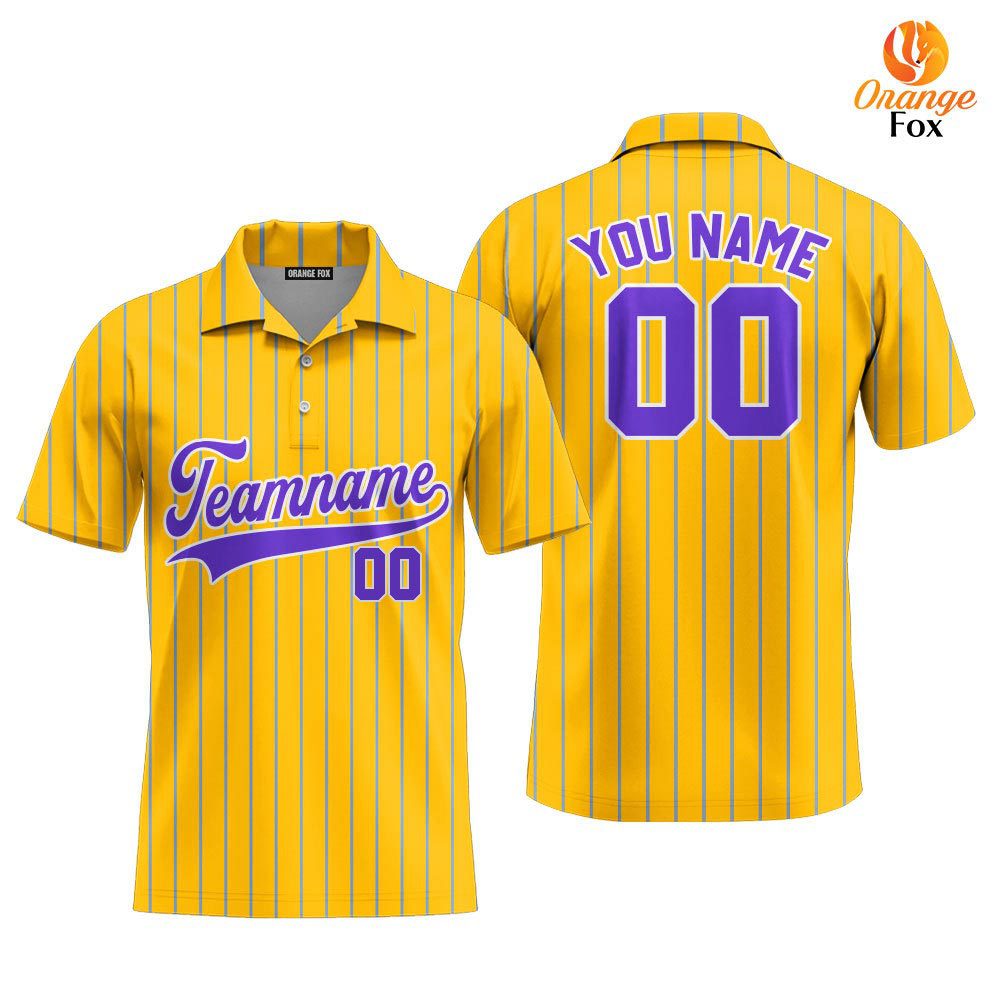 Custom Yellow Light Blue Pinstripe Purple White Custom Polo Shirt For Men