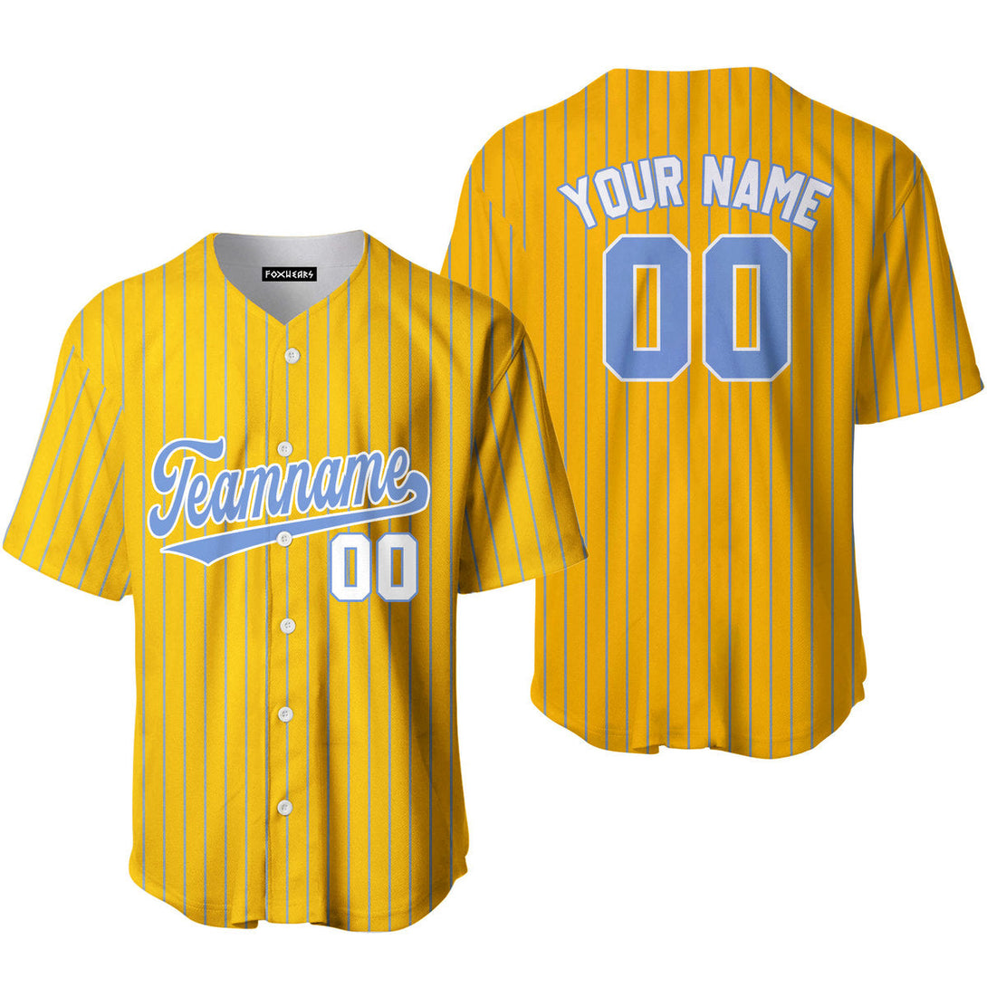 Custom Yellow Light Blue Pinstripe White Baseball Jerseys For Men & Women