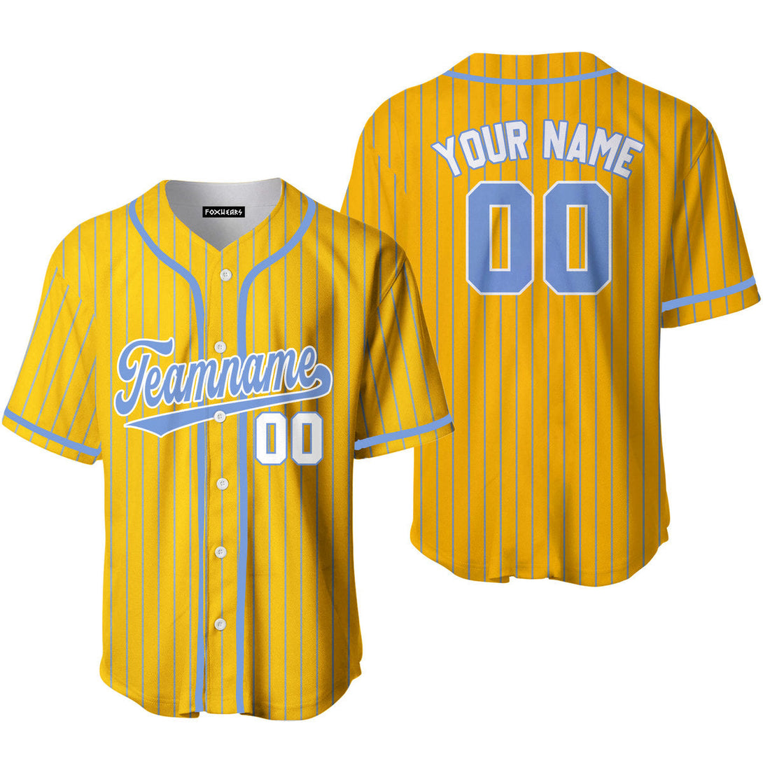 Custom Yellow Light Blue Pinstripe White Baseball Jerseys For Men & Women