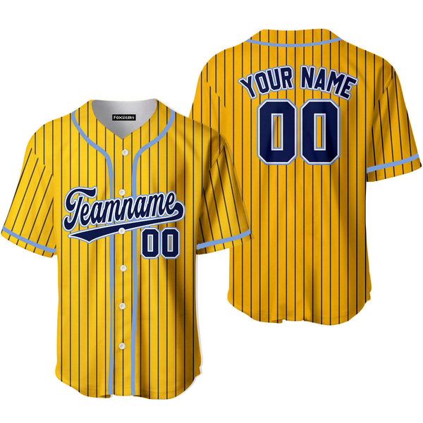 Custom Yellow Navy Blue Pinstripe Light Blue Baseball Jerseys For Men & Women