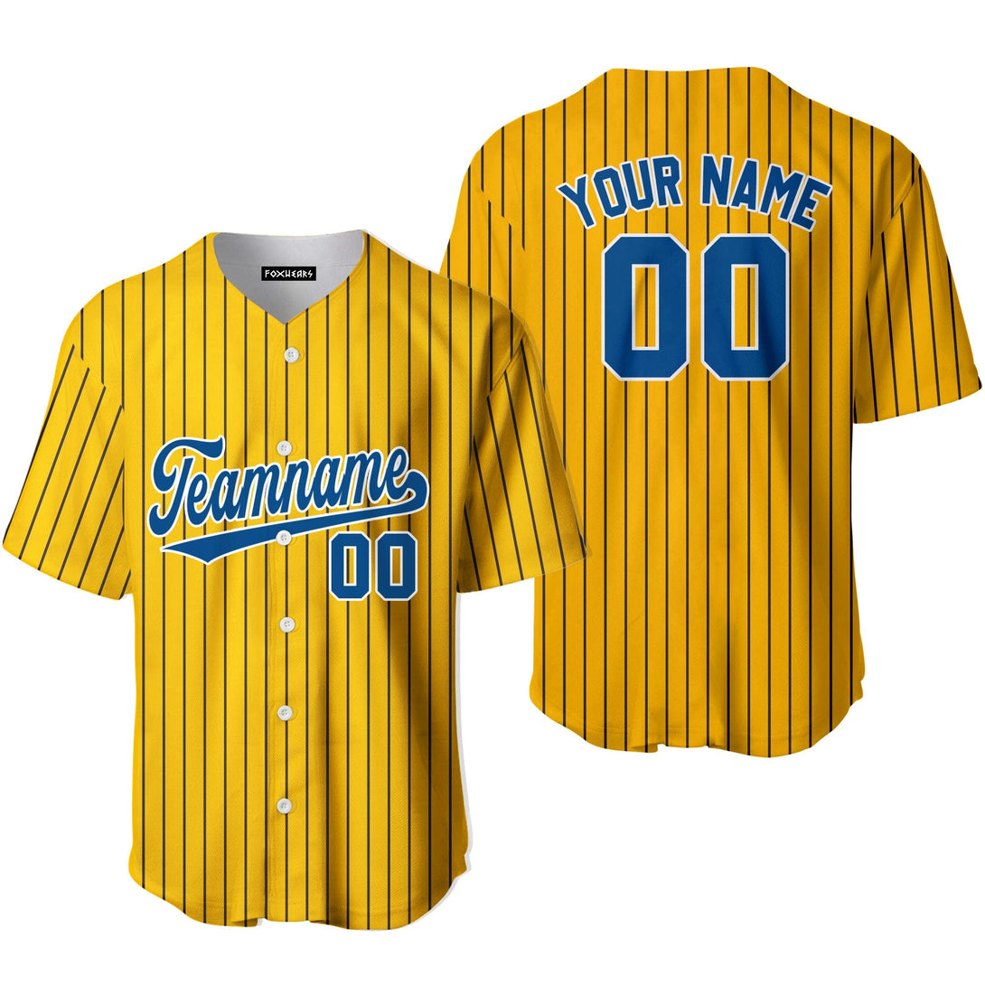 Custom Yellow Navy Blue Pinstripe Royal Blue Baseball Jerseys For Men & Women