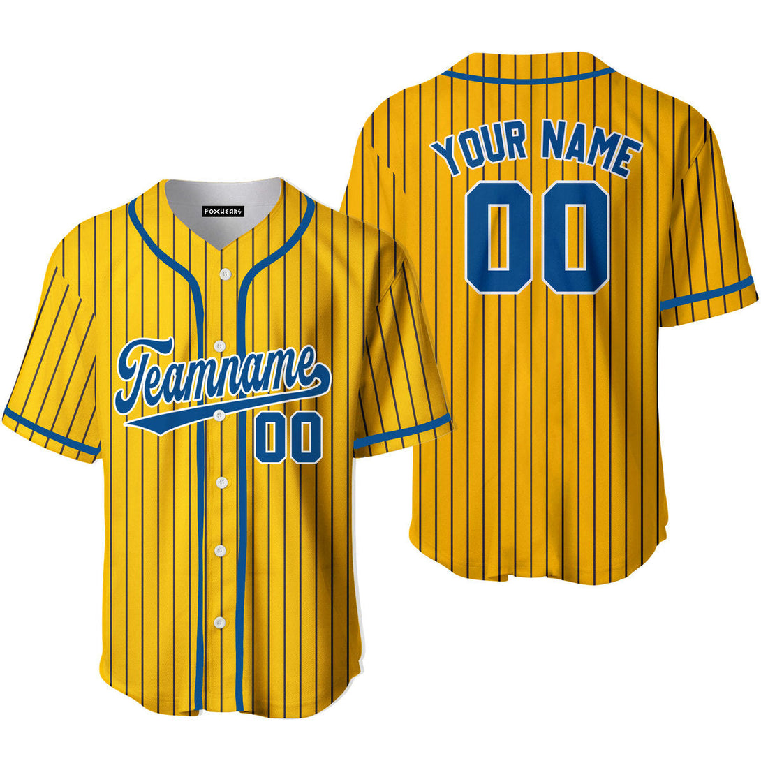 Custom Yellow Navy Blue Pinstripe Royal Blue Baseball Jerseys For Men & Women