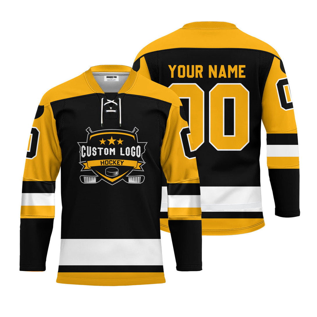 Custom Yellow Pittsburgh Lace Neck Hockey Jersey For Men & Women