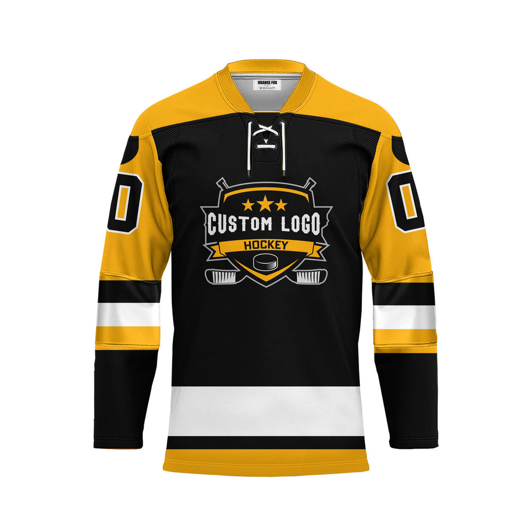 Custom Yellow Pittsburgh Lace Neck Hockey Jersey For Men & Women