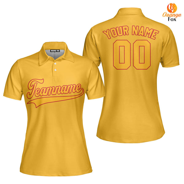 Custom Yellow Red And Gold Custom Polo Shirt For Women