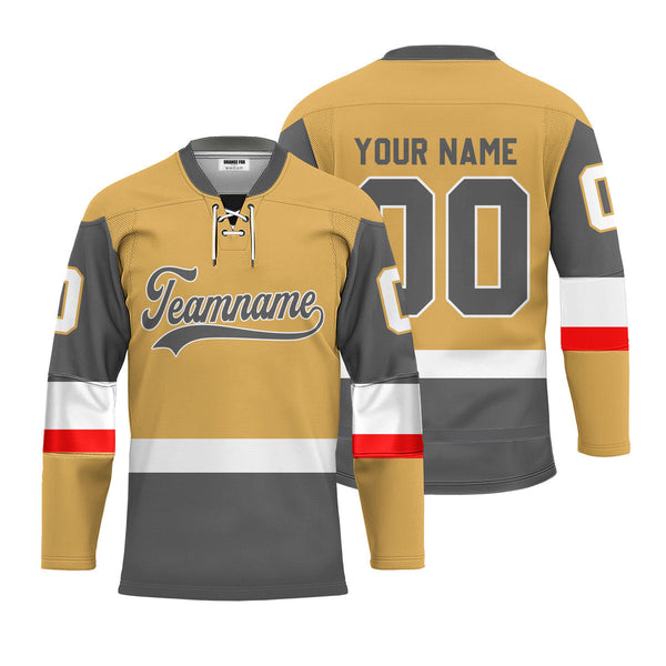 Custom Yellow Vegas Lace Neck Hockey Jersey For Men & Women