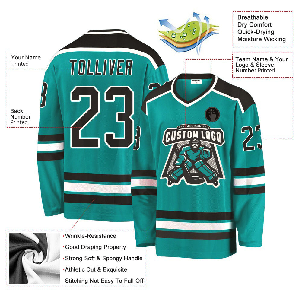 Custom Aqua Black-White V Neck Hockey Jersey For Men & Women