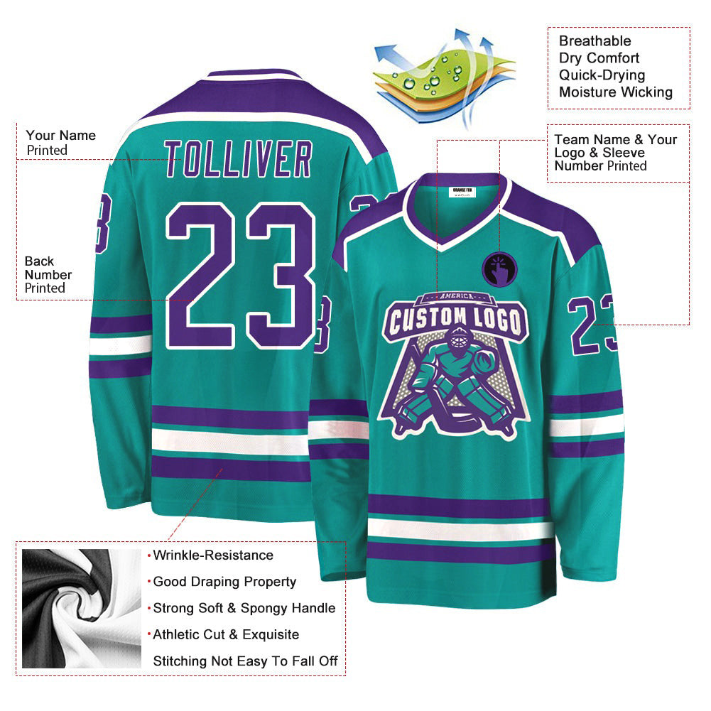 Custom Aqua Purple-White V Neck Hockey Jersey For Men & Women