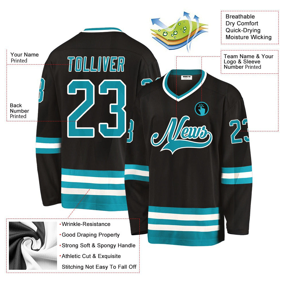 Custom Black Blue White V Neck Hockey Jersey For Men & Women