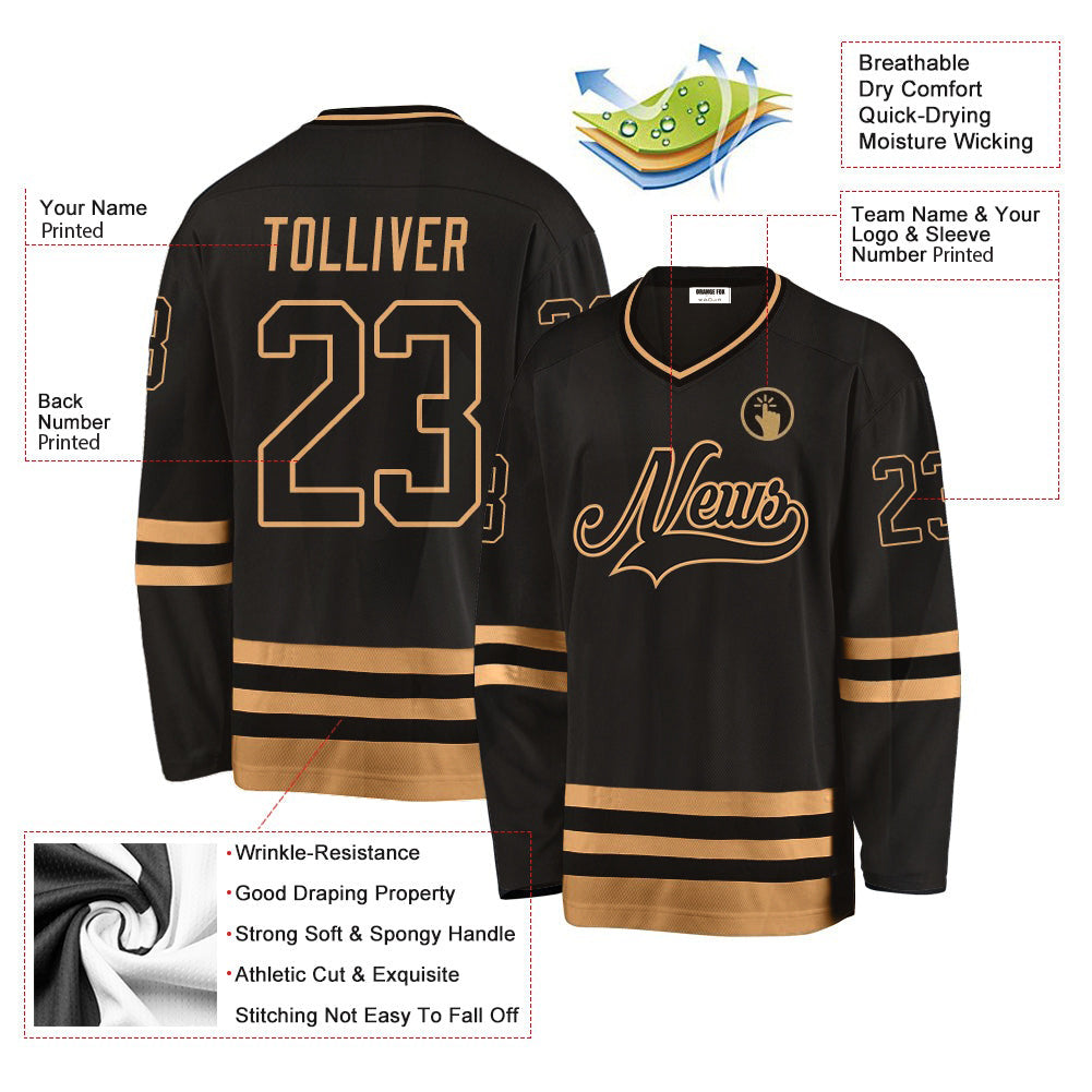 Custom Black Gold V Neck Hockey Jersey For Men & Women