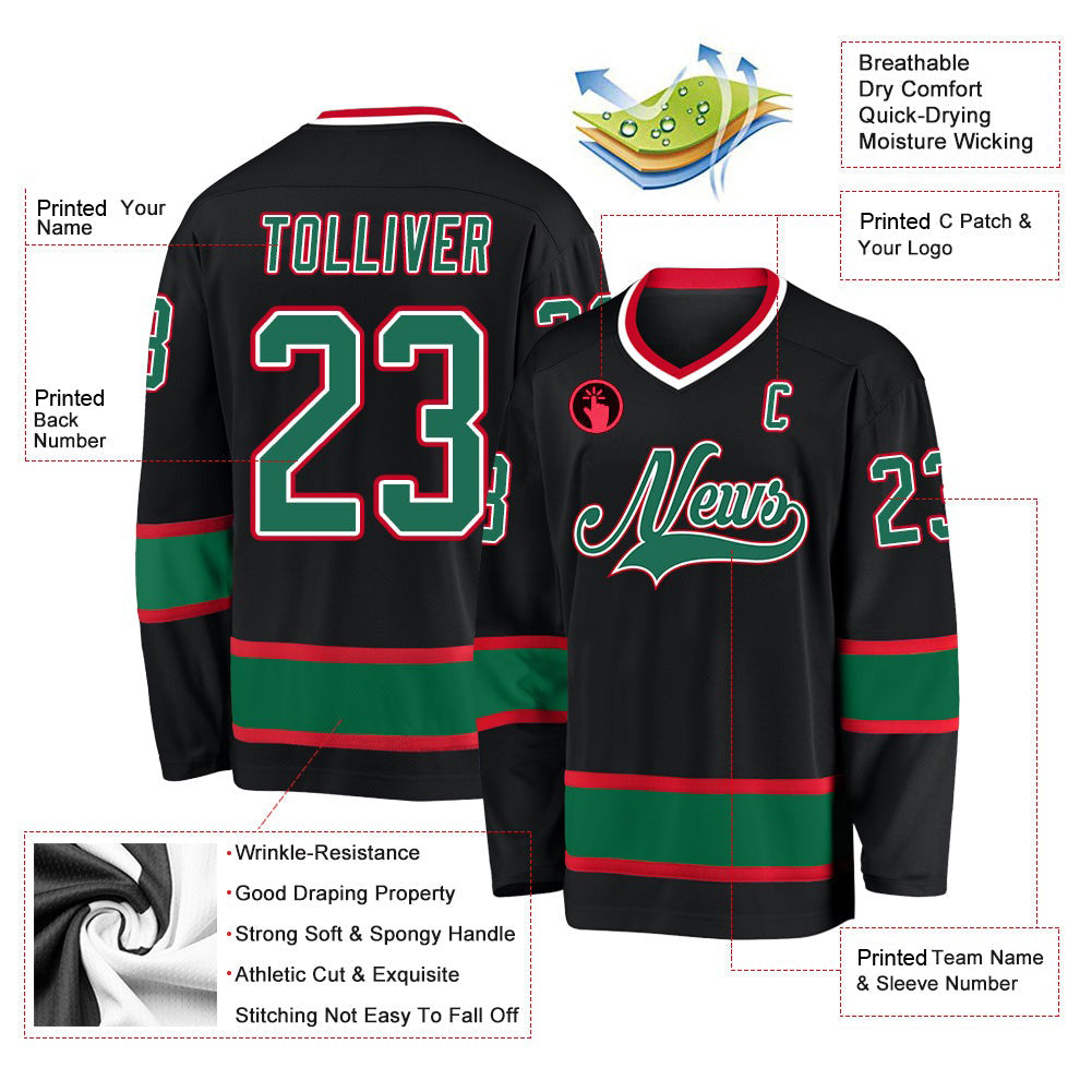 Custom Black Green Red V Neck Hockey Jersey For Men & Women