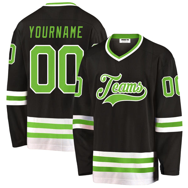 Custom Black Green White V Neck Hockey Jersey For Men & Women