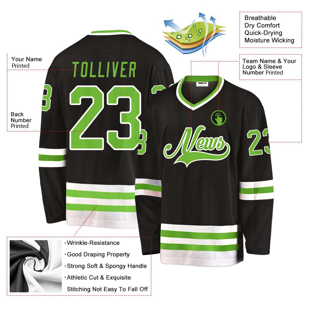 Custom Black Green White V Neck Hockey Jersey For Men & Women