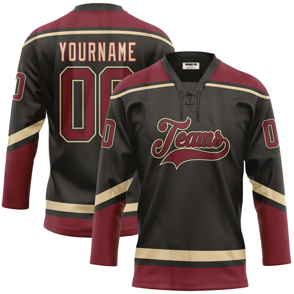 Custom Black Maroon Neck Hockey Jersey For Men & Women