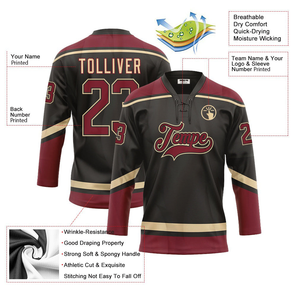 Custom Black Maroon Neck Hockey Jersey For Men & Women