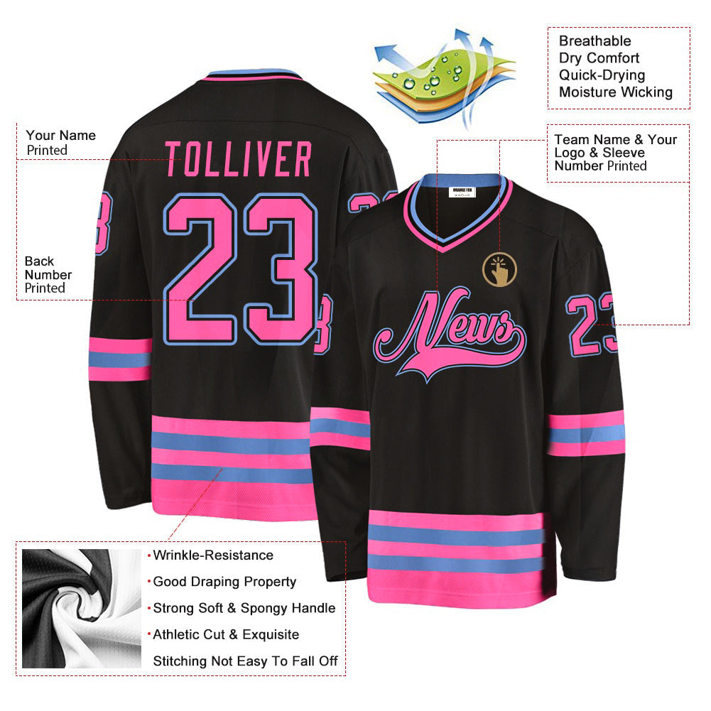 Custom Black Pink Blue V Neck Hockey Jersey For Men & Women