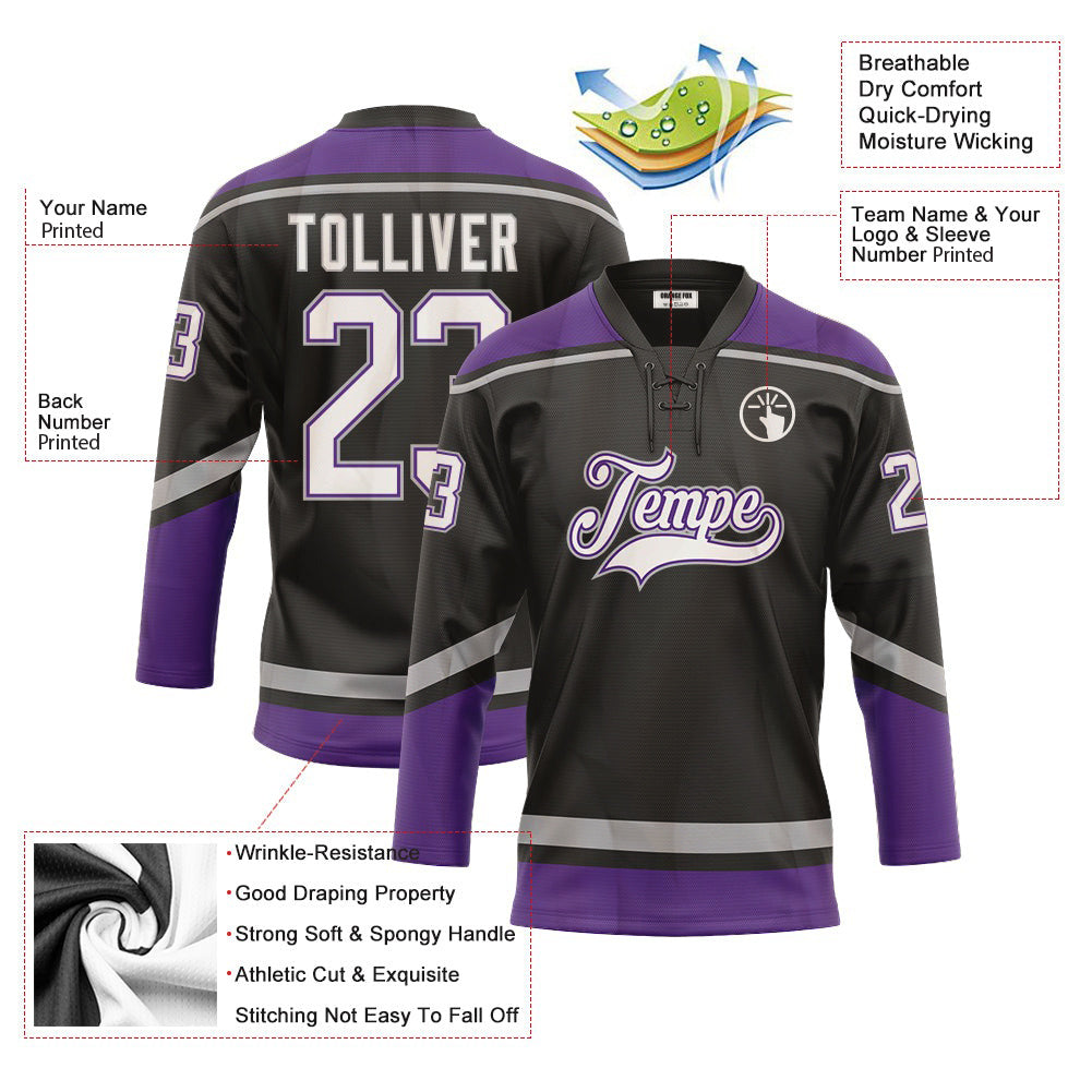 Custom Black Purple Neck Hockey Jersey For Men & Women