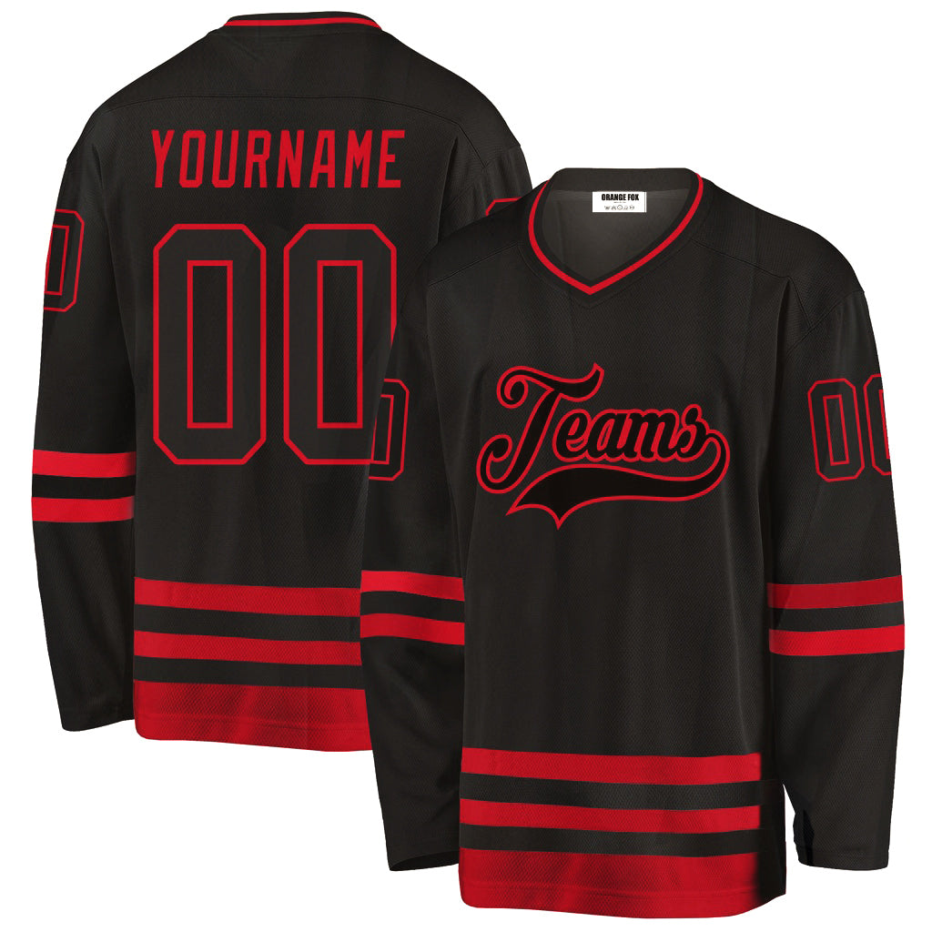 Custom Black Red V Neck Hockey Jersey For Men & Women