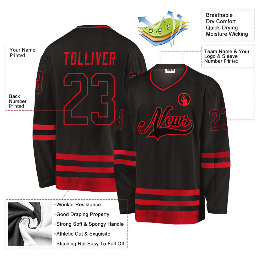 Custom Black Red V Neck Hockey Jersey For Men & Women