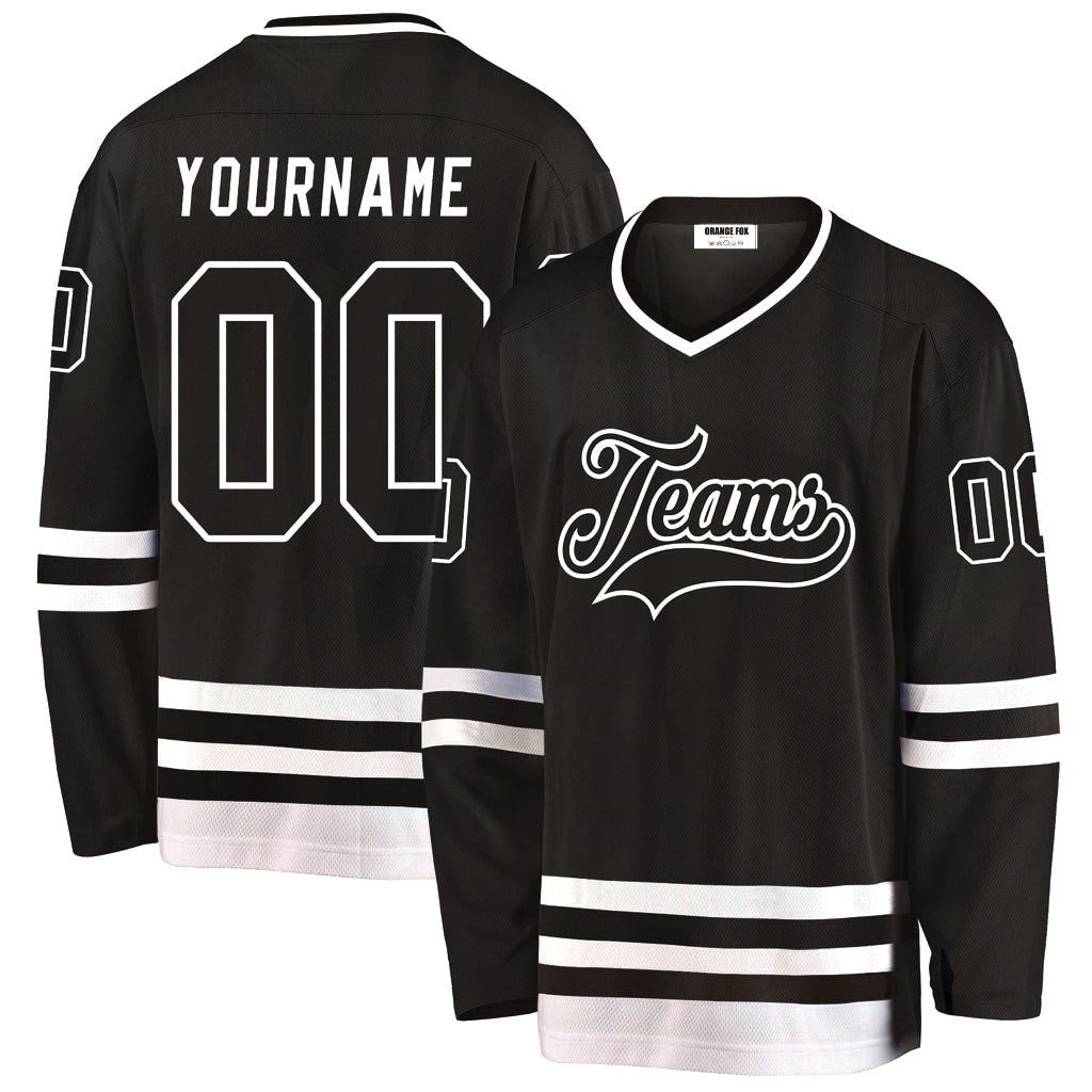 Custom Black White V Neck Hockey Jersey For Men & Women