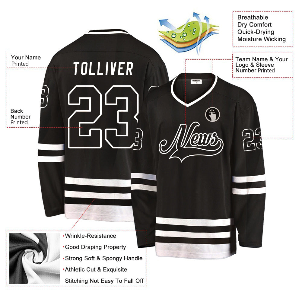 Custom Black White V Neck Hockey Jersey For Men & Women