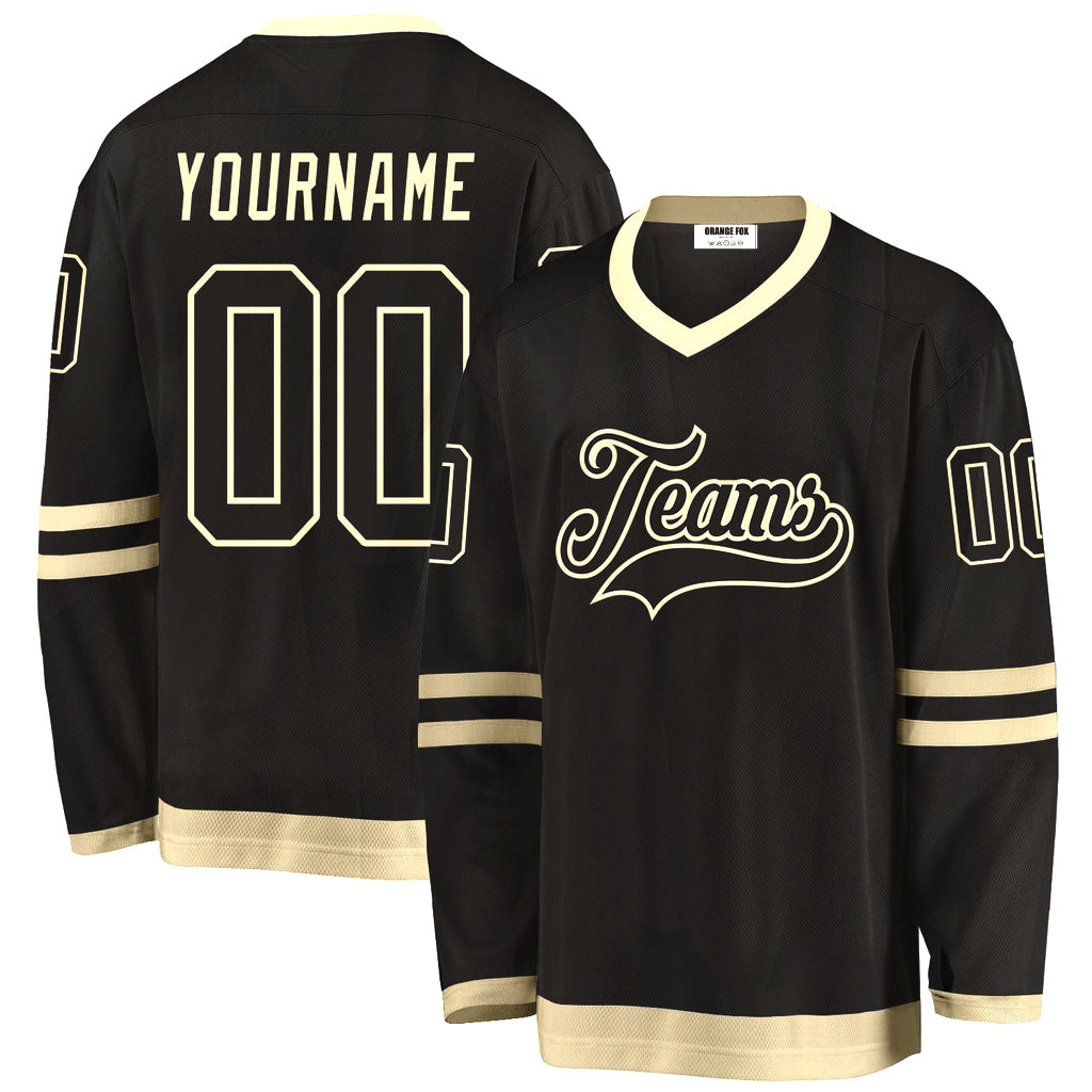 Custom Black Yellow V Neck Hockey Jersey For Men & Women