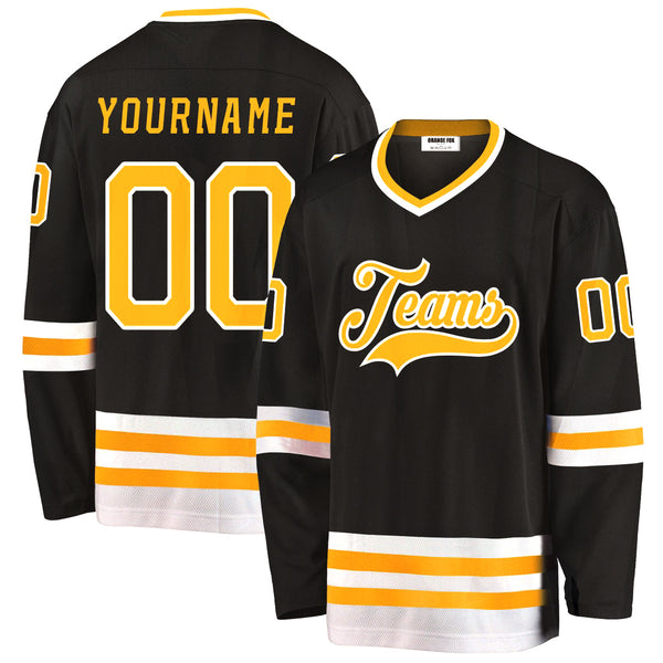 Custom Black Yellow White V Neck Hockey Jersey For Men & Women