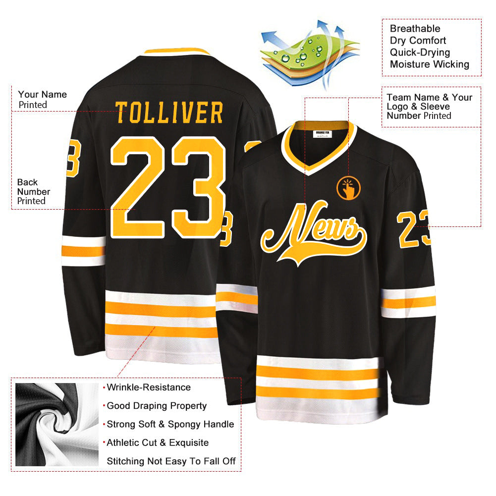 Custom Black Yellow White V Neck Hockey Jersey For Men & Women