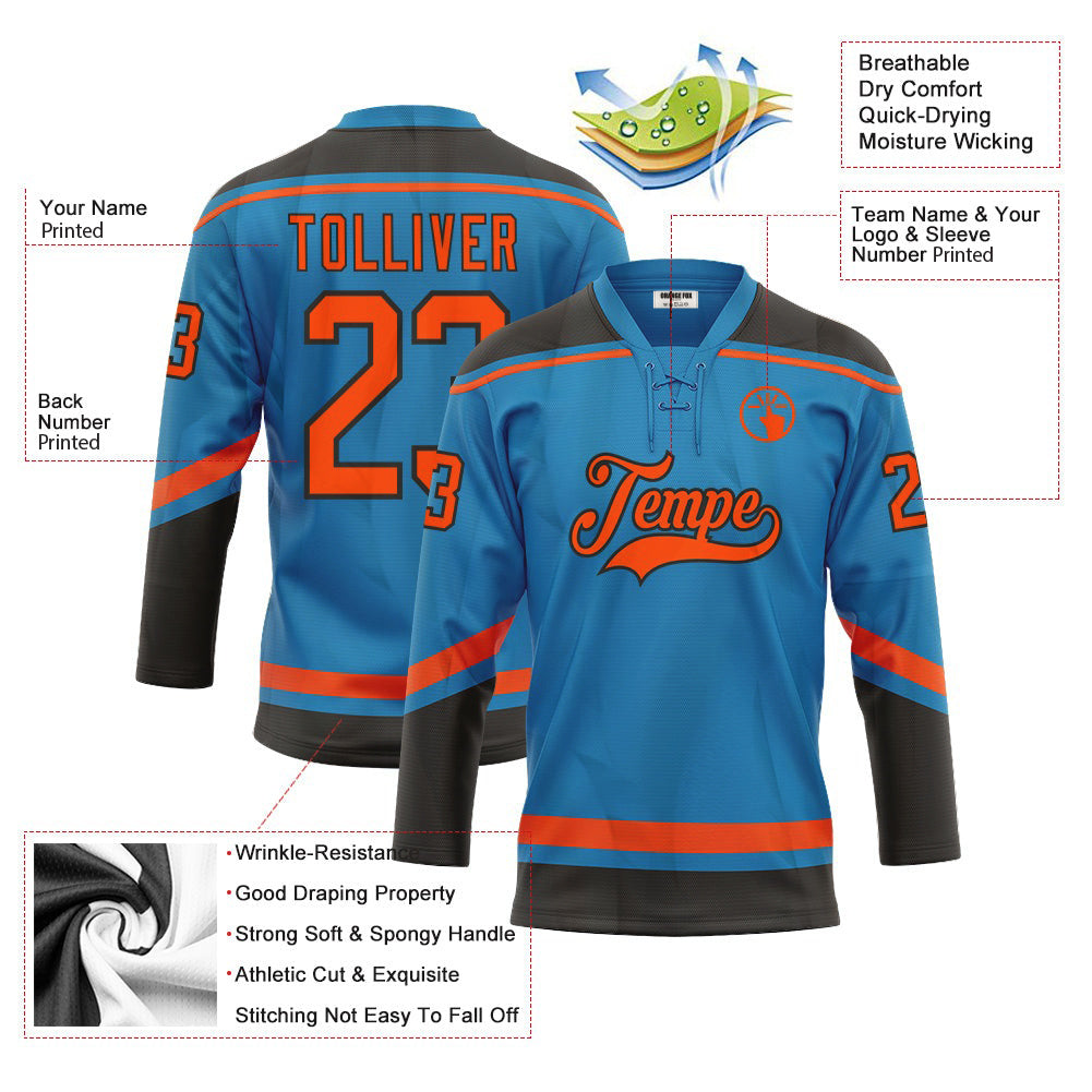 Custom Blue Orange-Black Custom Lace Neck Hockey Jersey For Men & Women