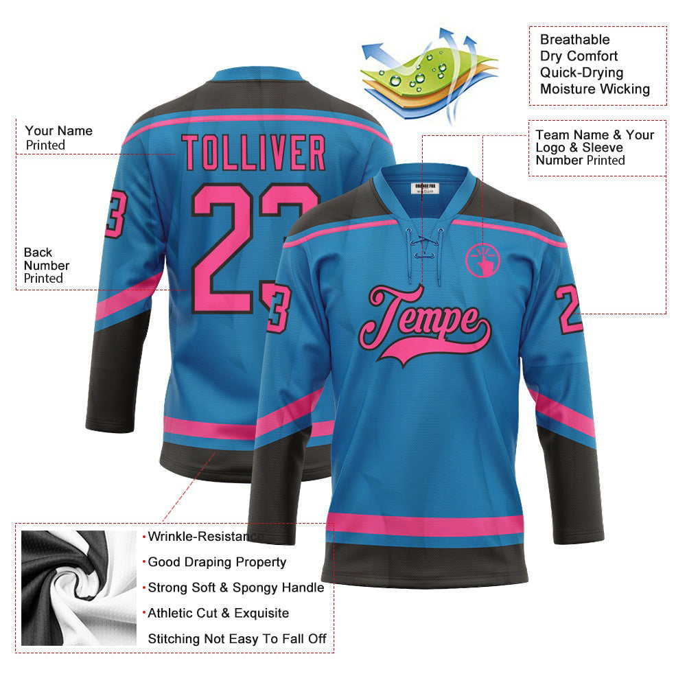 Custom Blue Pink-Black Lace Neck Hockey Jersey For Men & Women