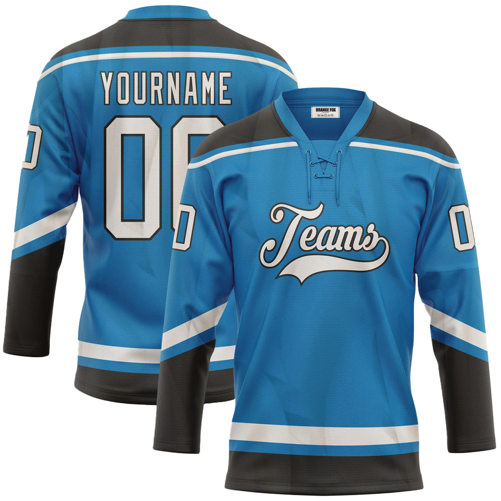 Custom Blue White-Black Lace Neck Hockey Jersey For Men & Women