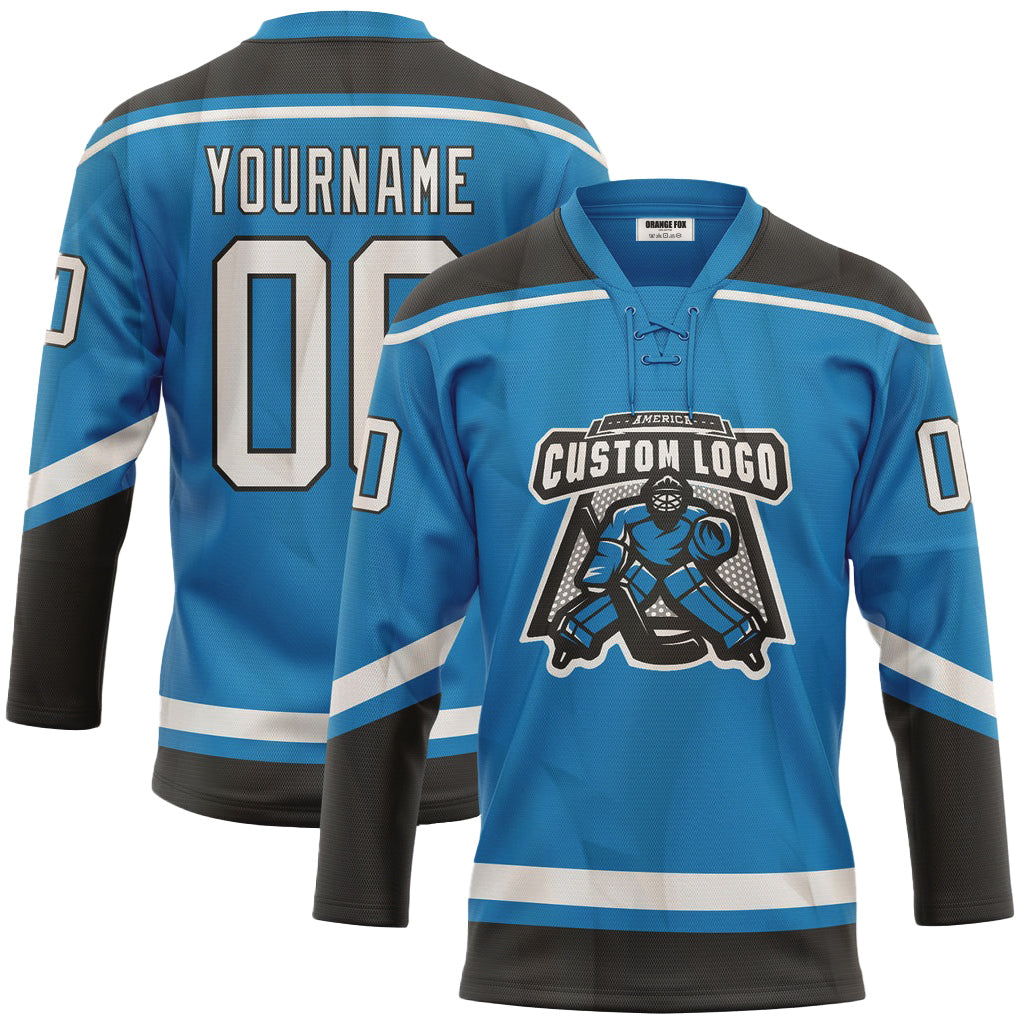 Custom Blue White-Black Lace Neck Hockey Jersey For Men & Women