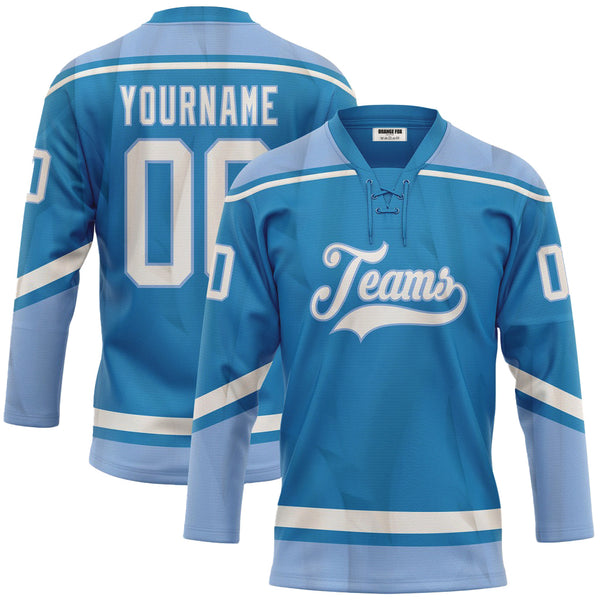 Custom Blue White-Light Lace Neck Hockey Jersey For Men & Women