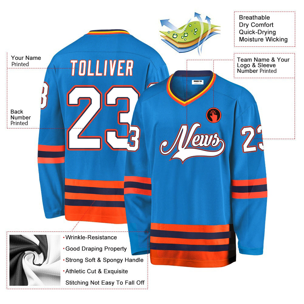 Custom Blue White-Orange V Neck Hockey Jersey For Men & Women