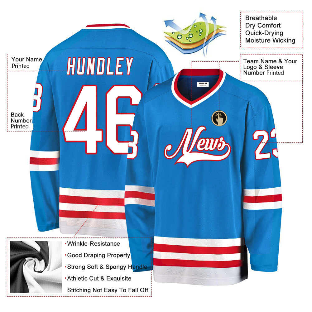 Custom Blue White-Red V Neck Hockey Jersey For Men & Women