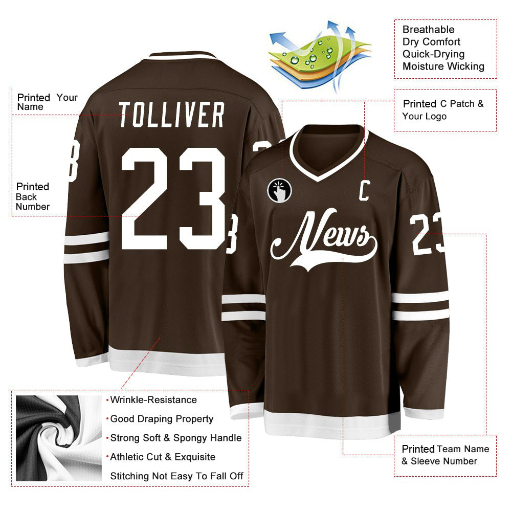 Custom Brown White  V Neck Hockey Jersey For Men & Women