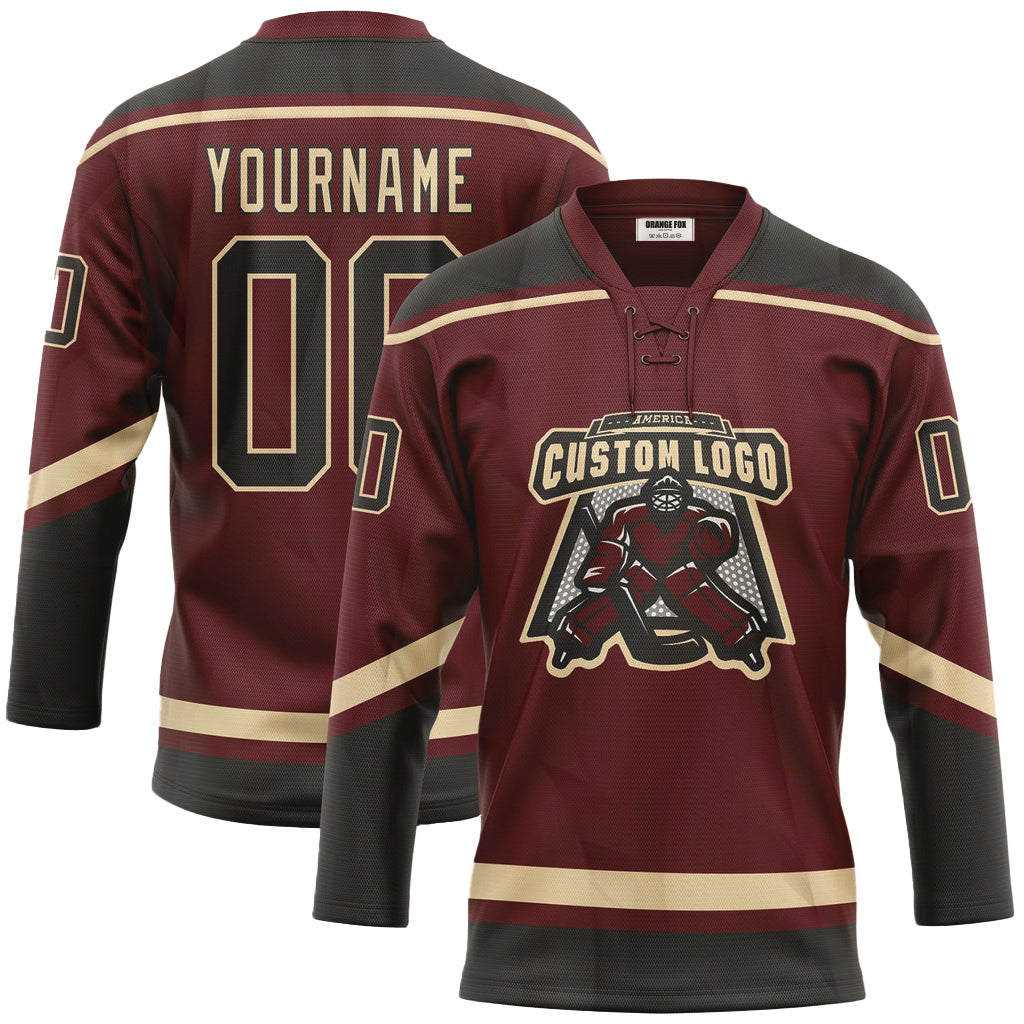 Custom Burgundy Black-City Lace Neck Hockey Jersey For Men & Women