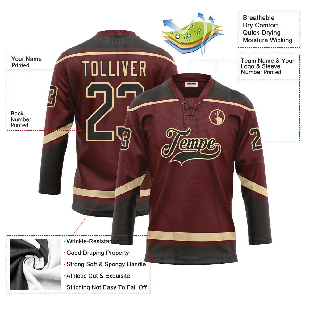 Custom Burgundy Black-City Lace Neck Hockey Jersey For Men & Women