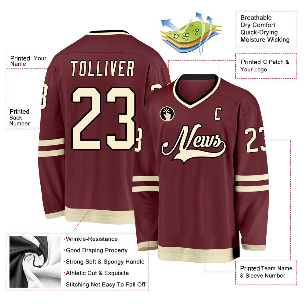 Custom Burgundy Cream-Black V Neck Hockey Jersey For Men & Women