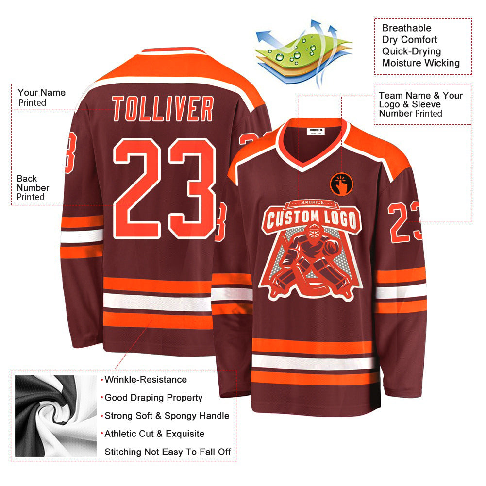 Custom Burgundy Orange-White V Neck Hockey Jersey For Men & Women